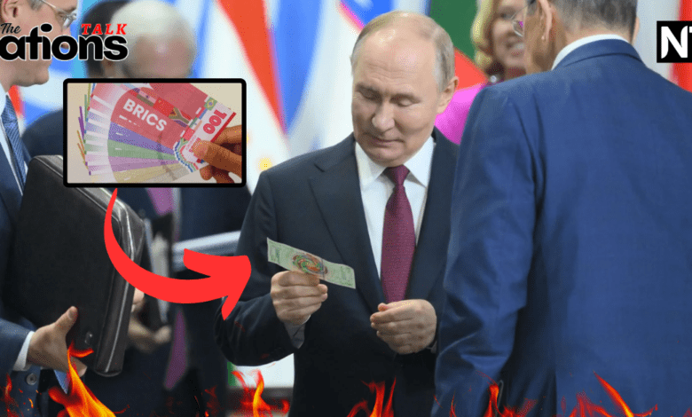 Russian President Vladimir Putin showcasing BRICS Currency Note